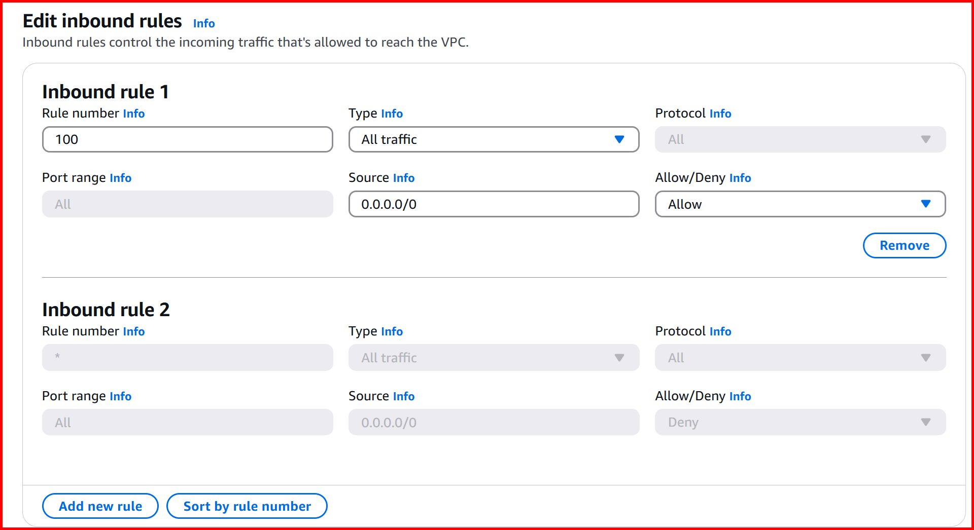 Picture showing the list of inbound rules of NACL